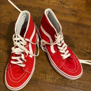 red and white high top vans